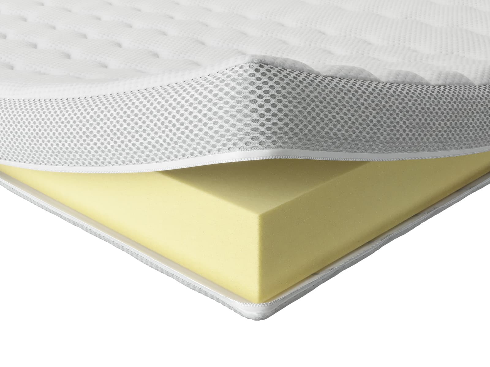 Weicher, gelber Visco-Topper mit atmungsaktivem Bezug für Komfort und Druckentlastung