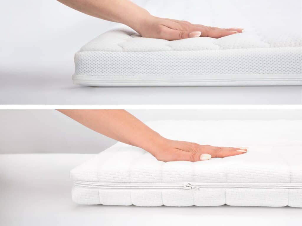 Vergleich von ClimaFlex Summer Topper Varianten mit unterschiedlichen Oberflächenstrukturen.