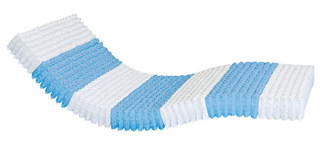 Taschenfederkernmatratze mit 1000 Federn, gestreiftes Design in Blau und Weiß, ergonomische Form für optimalen Schlafkomfort.