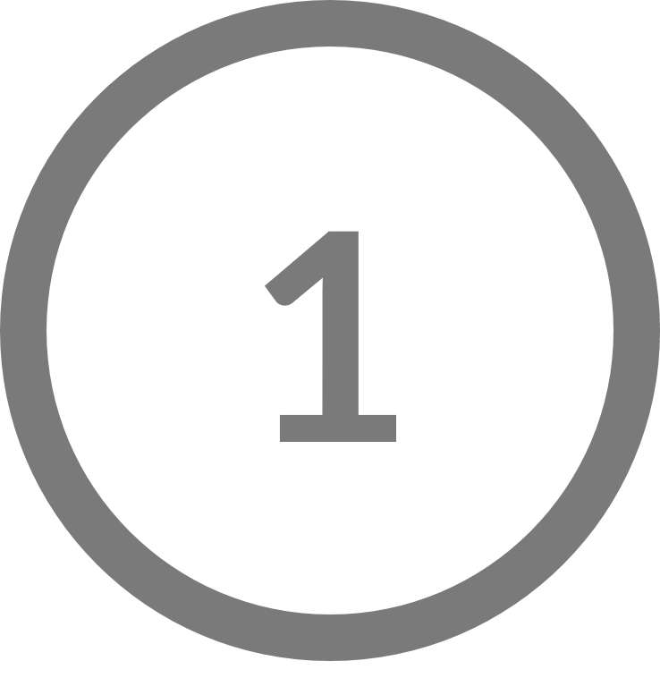 Graue Zahl "1" in einem runden Rahmen, schlicht und modern gestaltet.