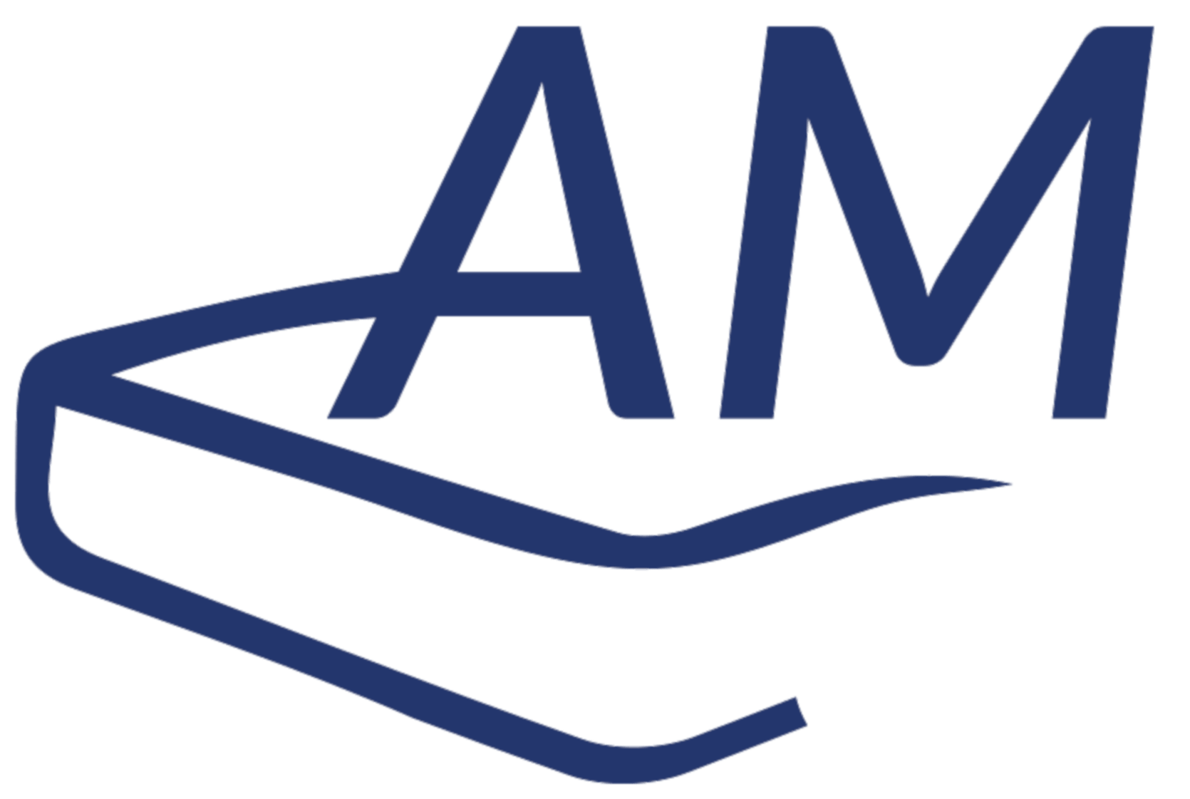 Logo von AM Qualitätsmatratzen mit stilisiertem Matratzenmotiv in Blau.