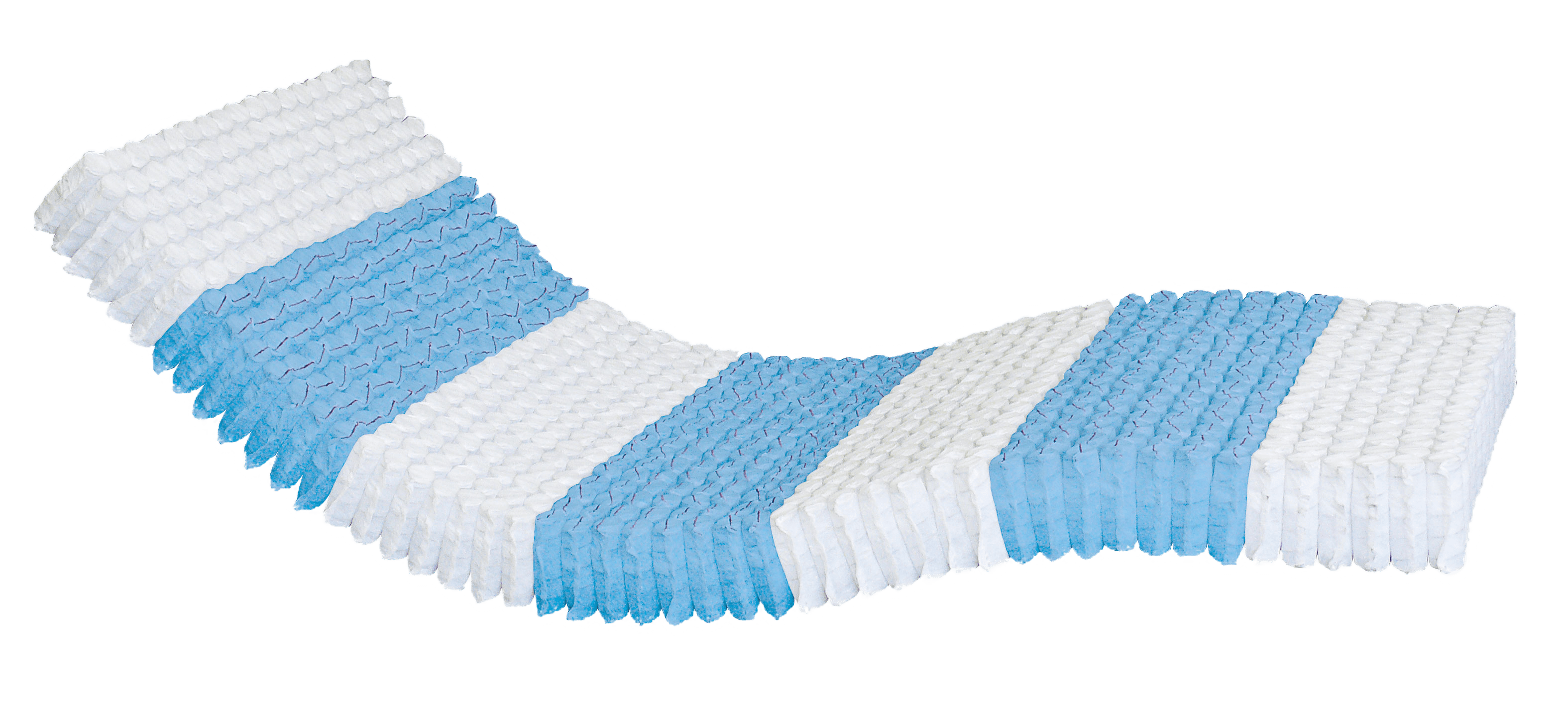 Matratze TFK-1000 mit blauen und weißen Taschenfedern, ergonomisch geformt für optimalen Schlafkomfort.