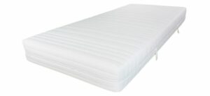 Matelas blanc, 90x200 cm, avec housse matelassée et poignées latérales pour faciliter le transport.