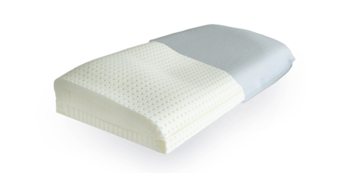 Latex-Nackenstützkissen mit Varioplatte, ergonomisch, atmungsaktiv, mit perforierter Oberfläche für optimalen Schlafkomfort.