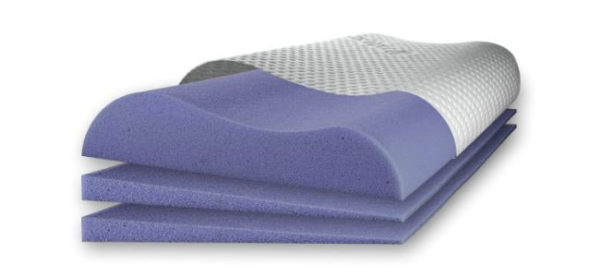 Visco-Kissen aus lila viskoelastischem Schaumstoff mit atmungsaktiver, strukturierter Oberfläche.