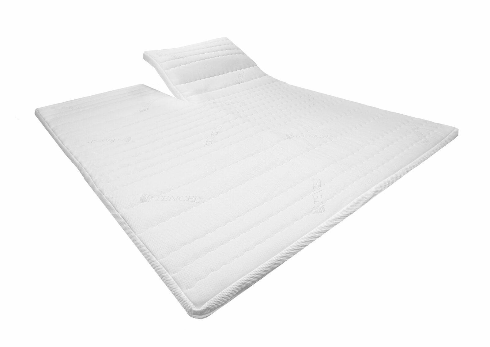Gel-Split-Topper in Weiß, mit gestepptem Bezug und ergonomischer Form für optimalen Schlafkomfort.