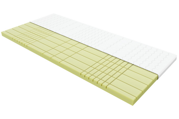 3D Topper aus gelbem Schaumstoff mit gewellter, weißer Oberseite, ideal für zusätzlichen Schlafkomfort.