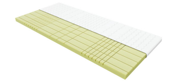 3D-Topper aus gelbem und weißem Schaumstoff, mit strukturierten Oberflächen für optimalen Schlafkomfort.