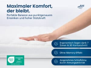 Produktbild eines 3D Deluxe Kaltschaumtopper in Weiß, mit einer Hand, die den Topper zeigt.