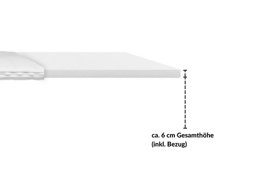 Weißer Matratzen-Topper mit einer Gesamthöhe von ca. 6 cm, inklusive Bezug.