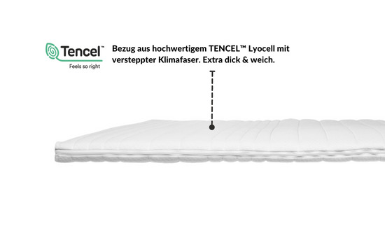 Gel-Topper mit Bezug aus TENCEL™ Lyocell, verstärkt mit Klimafasern, extra dick und weich.