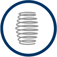 Icon einer Taschenfeder in grauer Farbe, umgeben von einem blauen Kreis.