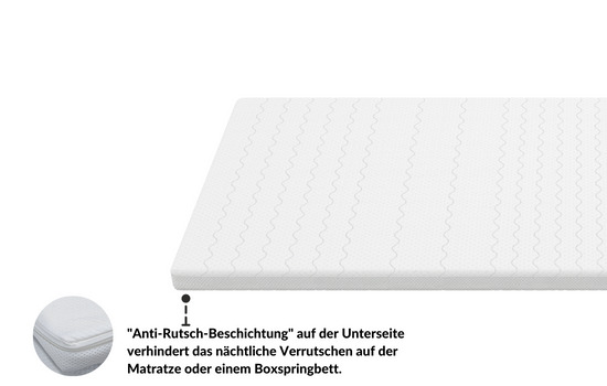 3D Topper in Weiß mit Anti-Rutsch-Beschichtung zur Vermeidung von Verrutschen auf Matratzen oder Boxspringbetten.