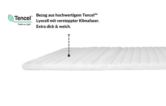 Matratzenbezug aus Tencel™ Lyocell, versteppt mit Klimafaser, extra dick und weich.
