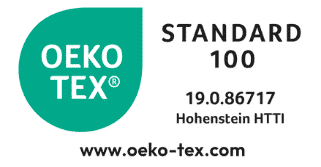 OEKO-TEX Standard 100 Siegel mit Registrierungsnummer 19.0.86717 von Hohenstein HTTI.
