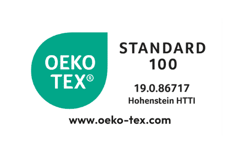 Zertifizierungssiegel für das Deluxemodell: OEKO-TEX Standard 100, Hohenstein HTTI, Nummer 19.0.86717.