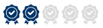 Zwei blaue Medaillen mit Häkchen und drei graue Medaillen ohne Häkchen, symbolisieren Garantie-Levels.