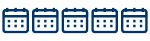 Fünf Kalender mit jeweils zwei markierten Tagen in blauer Farbe, symbolisieren eine Langlebigkeitsskala.