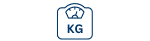 Icon einer Waage mit der Anzeige "KG" in blauer Farbe auf weißem Hintergrund.