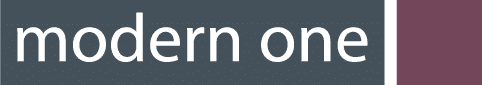 Logo der Modern One Apartments in moderner Schrift auf grauem Hintergrund.