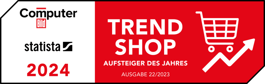 Siegel für den "Trend Shop 2024" von Computer Bild und Statista, Auszeichnung "Aufsteiger des Jahres".
