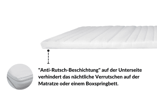 Gelschaum-Matratze mit Anti-Rutsch-Beschichtung, weiß, verhindert Verrutschen auf Matratzen oder Boxspringbetten.