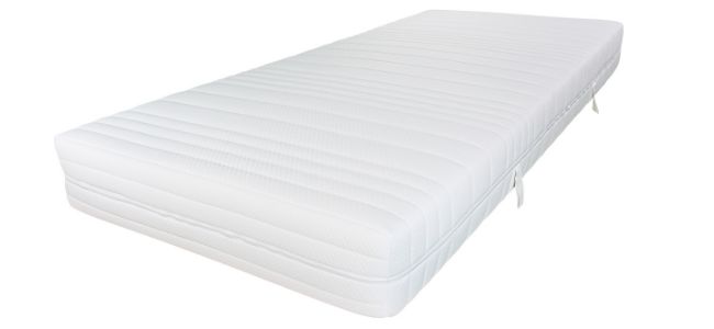 Weißes Matratzenmodell mit gestepptem Bezug, geeignet für Einzelbetten.