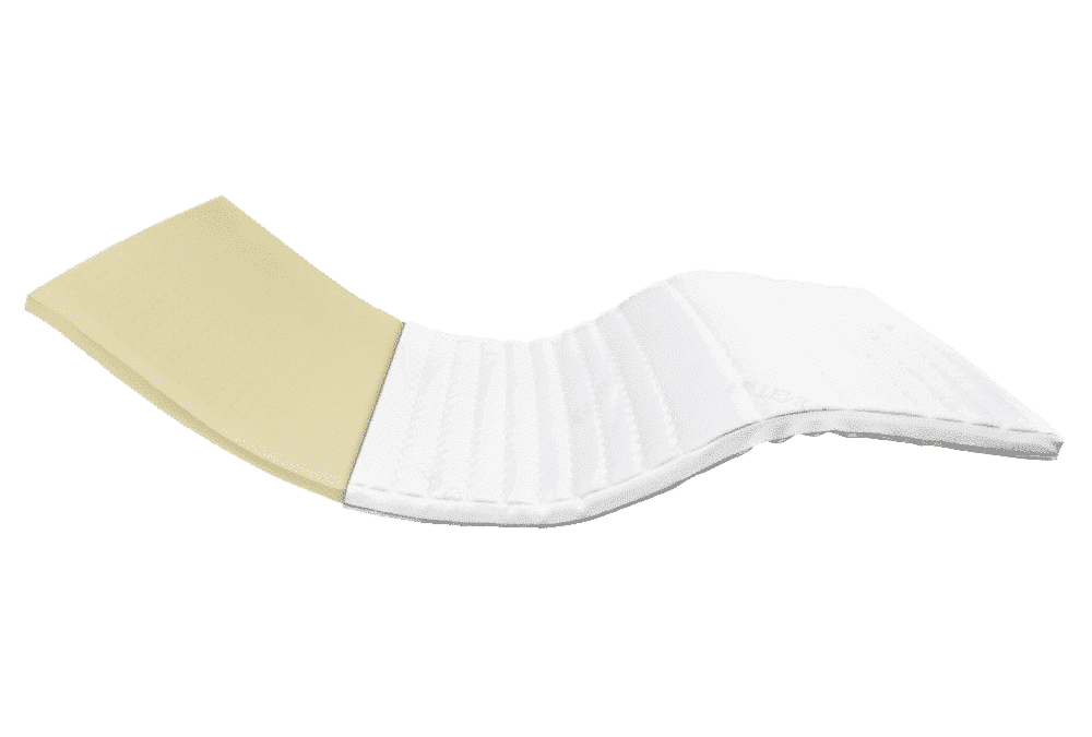 Visco-Latex Topper in zwei Farben, mit einer weichen, strukturierten Oberfläche für zusätzlichen Schlafkomfort.