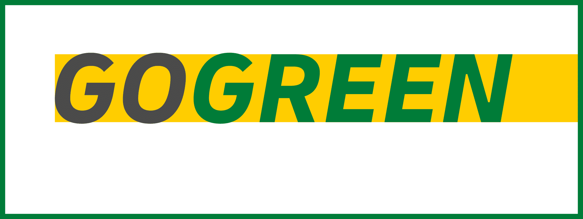 Logo mit dem Schriftzug "GO GREEN" in grauer und grüner Schrift auf gelbem Hintergrund.