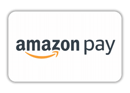Logo von Amazon Pay auf weißem Hintergrund mit grauem Text und orangefarbenem Pfeil.