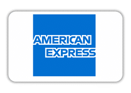 Logo von American Express in Blau auf weißem Hintergrund, rechteckige Form mit abgerundeten Ecken.