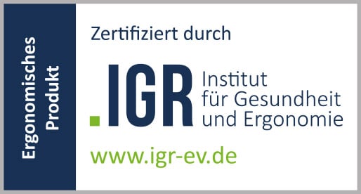 Siegel des Instituts für Gesundheit und Ergonomie, zertifiziertes ergonomisches Produkt, mit Logo und Website.