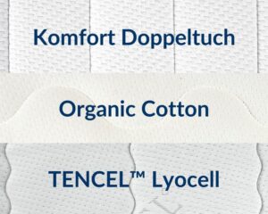Produktbild eines Matratzenbezugs aus organischer Baumwolle mit TENCEL Lyocell-Faser, weißes Textil, Nahaufnahme