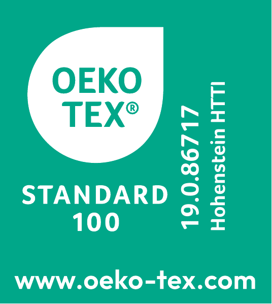 Öko-Tex Standard 100 Siegel in grün mit Zertifikatsnummer 19.0.86717 von Hohenstein HTTI.