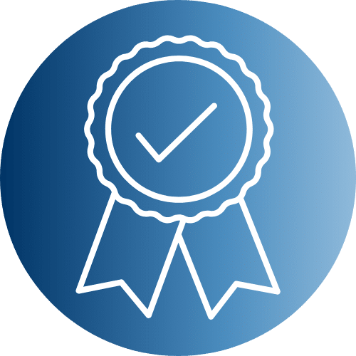 Symbol einer Garantie mit Häkchen in einem blauen, runden Hintergrund.