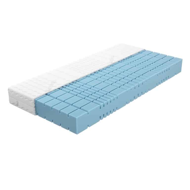 Matratze mit weißem Bezug und blauer Tonnentaschenfederkern-Schicht