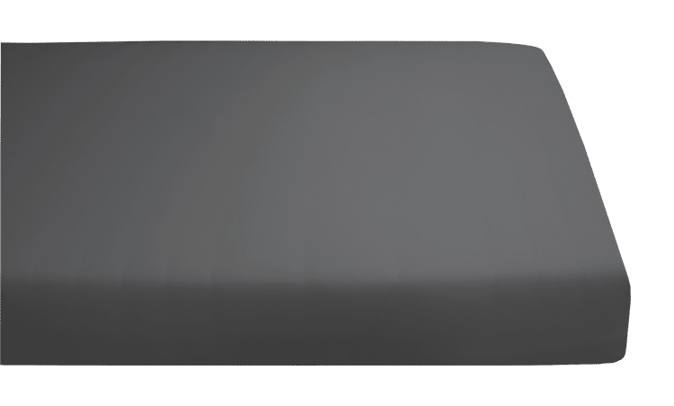 Prześcieradło z gumką w kolorze antracytowym, elastyczny materiał, pasujące do materacy, gładka powierzchnia.