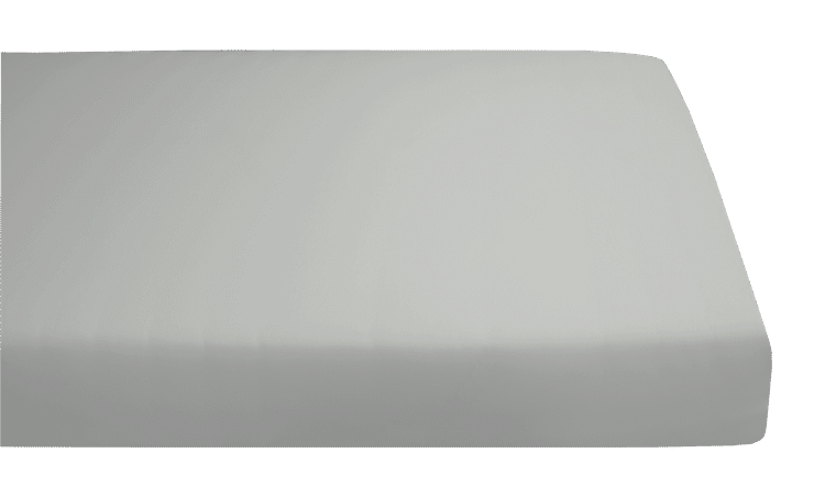 Jasnoszary prześcieradło z gumką, strona górna, z bawełny, bez wzoru, rozłożone na płasko