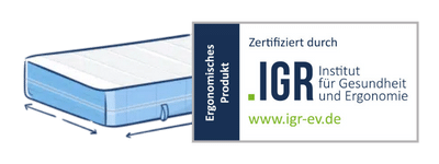 Matratzenfinder Bild IGR: Logo mit blauer Matratze, grüner IGR-Text und Website-URL