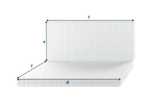 Klappbare Matratze mit zwei rechteckigen Teilen, weiß, mit Messlinien zur Größenangabe