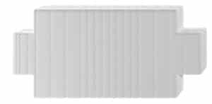 Weiße Matratze mit vier Eckausschnitten, rechteckiges Design, seitliche Flügel.