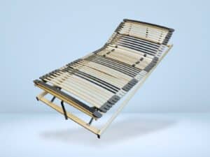 Somier de alta calidad con cabecero y piecero regulables, estructura de madera y listones elásticos.