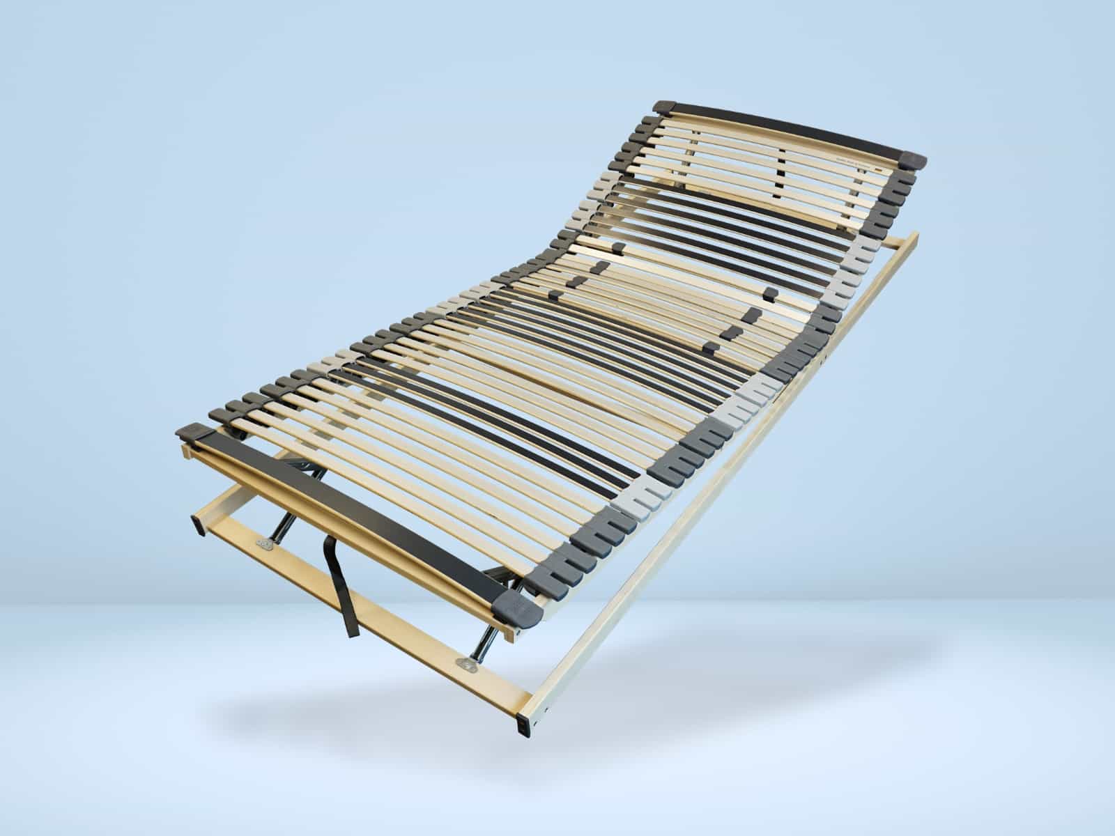 Somier de alta calidad con cabecero y piecero regulables, estructura de madera y listones elásticos.