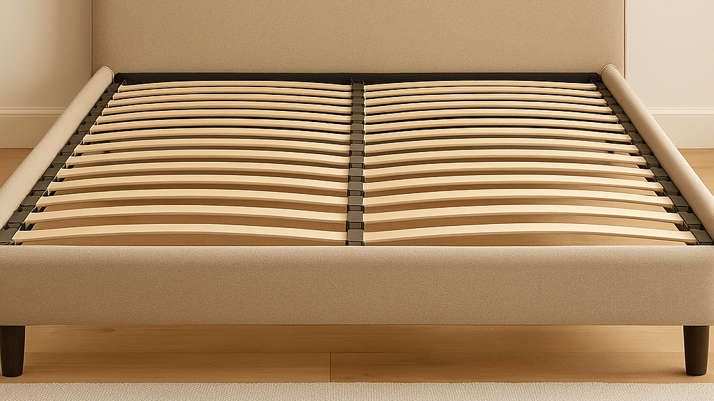 Holzlattenrost mit verstellbarer Kopf- und Fußstütze in hellem Holzdesign