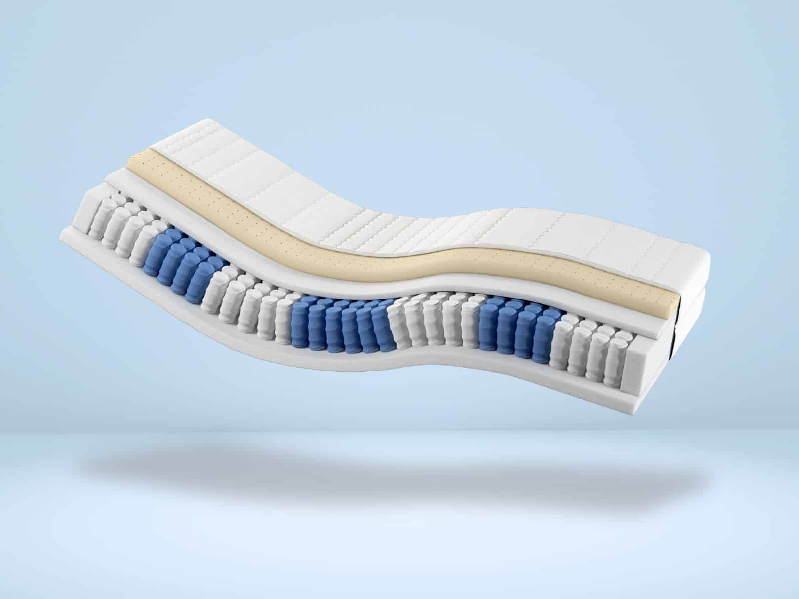 Latex Taschenfederkernmatratze in Weiß und Blau, Seitenansicht, Produktbild