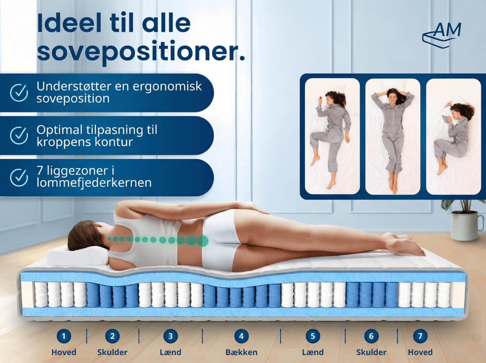 Premium Dobbeltmadras med Pocketfjedre – Billede 4
