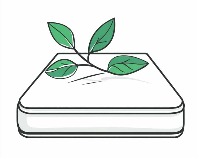 Nachhaltige Matratze mit Pflanzenmotiv, umweltfreundliches Design, weiße Oberfläche und natürliche Materialien.
