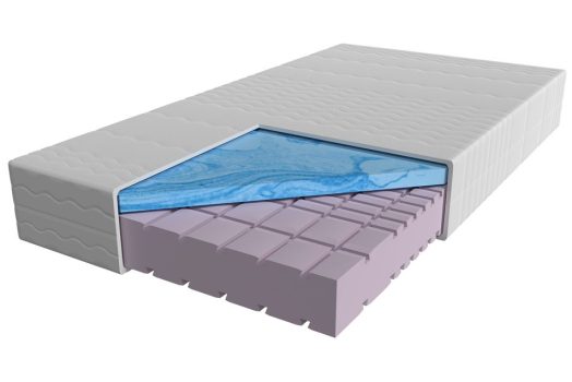 Premium Kaltschaummatratze mit Gelschaum-Schicht, ergonomisch, atmungsaktiv, in weiß und lila, für optimalen Schlafkomfort.
